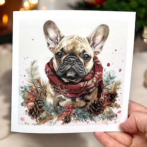 Französische Bulldogge Weihnachtskarte, Hundebesitzer, Haustier Besitzer Weihnachten, Hunde Weihnachtskarte, Aquarell Hund, Festliche Karte, Karte für Tierliebhaber,
