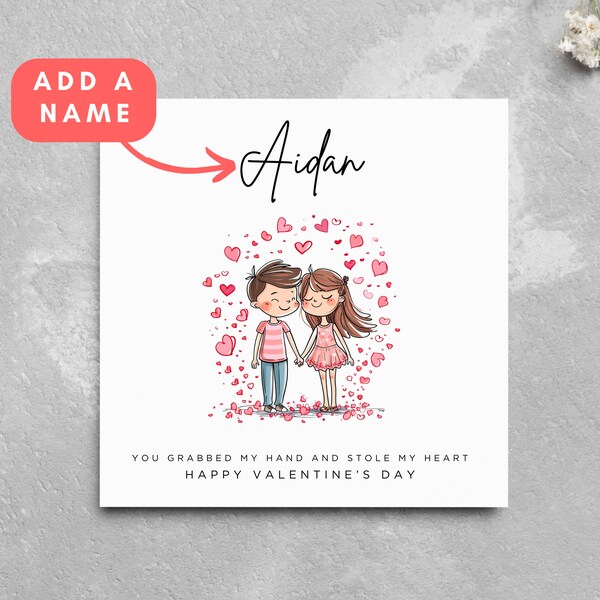 Personalised Valentine's Day Card Partner Wife Husband Girlfriend Boyfriend Couple Cute Cartoon Romantic Custom Name His Hers Fiance Fiancee