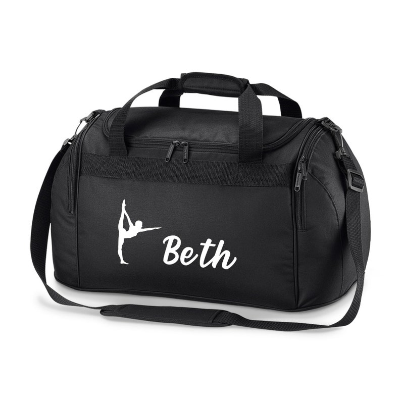 Personalised Name Gymnast Sports Holdall Bag School Dance Girls Gymnastics Gym Sport Fitness Dance Class Kit Storage Gym Class Black