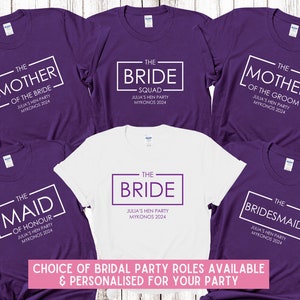 Custom Personalised Hen Party T shirts Bridal Role Mother Of Bride Bridesmaid Team Bride Bridal Shower Shirts Bride To Be Maid of Honour PUR