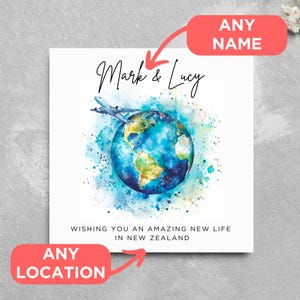 Personalised Name Emigrating Card Country Moving Abroad Card Leaving Card Moving Card Good Luck Oz NZ Bon Voyage Card Custom Country