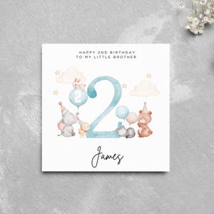 Personalised 2nd Birthday Card My Little Brother Cute Animals Baby Animals Personalised Birthday Boy Name Baby Boy Special Boy