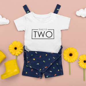 Personalised Two Unisex Kids T-shirt Name Birthday 2nd Birthday Gift Party Child Celebration Present TShirt 2 Year Old Second Birthday