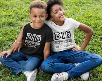 ¡Por fin hermano mayor! / ¡Por fin hermana mayor! Camiseta infantil para hermanos, regalo para recién nacido, regalo a juego para hermanos, anuncio de embarazo.