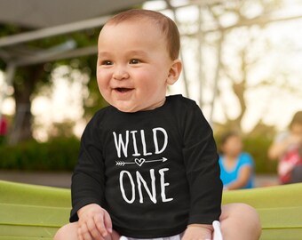 Camiseta infantil de manga comprida "Wild One" para o primeiro aniversário - Presente de aniversário para criança, festa, comemoração de aniversário para irmãos - Camiseta para o primeiro aniversário de 1 ano