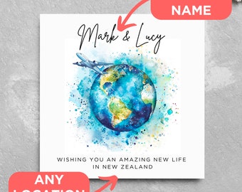 Personalised Name Emigrating Card Country Moving Abroad Card Leaving Card Moving Card Good Luck Oz NZ Bon Voyage Card Custom Country