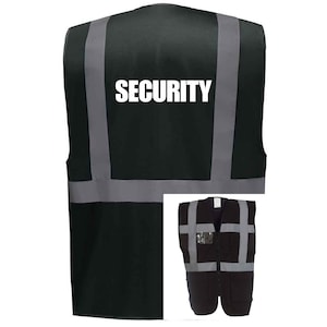 SECURITY Multifunction Enhanced Safety Vest Waistcoat Hi Viz/Vis Visibility Workplace/Business/Staff, Nightclub, Bouncer, Safety