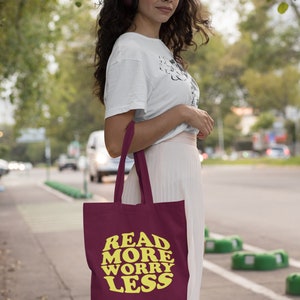 Read More Worry Less Lightweight Cotton Tote Bag Funny Gift Secret Santa Slogan Book Lover Student Library Hobby Book Bag Bookworm