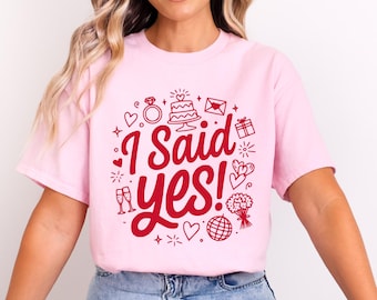 Ich sagte Ja Erwachsenen-Verlobungs-T-Shirt Braut, zum Gekritzel-Design verlobtes T-Stück zu sein