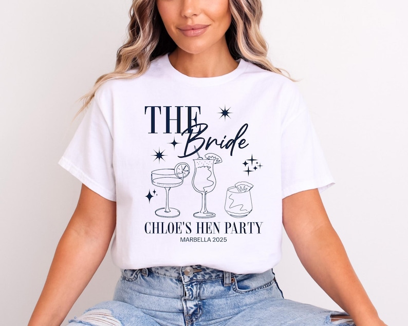 Gepersonaliseerde T-shirts vrijgezellenfeest Team Bruid Bruidsfeest Shirts Gepersonaliseerde bijpassende Stam Vrijgezellenfeest Tops Bride To Be Custom Bride (Navy Text)