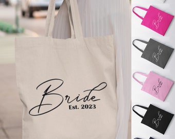 Bride Tote Bag Personalised Year Date Hen Do Bachelorette Wedding Honeymoon Reusable Bag Bride To Be Wife Bridal Party Bridal Shower