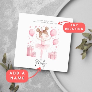 Personalisierte Name Ballerina Geburtstagskarte niedliche Tänzerin personalisierte Geburtstagsmädchen Name Baby spezielles Mädchen Beziehungsname Tanz-Ballett