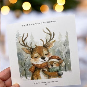 Personalisierte Rentier-Mama-Weihnachtskarte vom Kind, für Kinder, individueller Name, erstes Weihnachten, als Mama von Baby oder Kindern