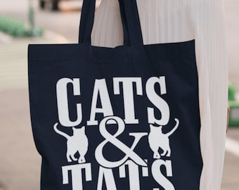 Cats And Tats Lightweight Tote Bag Cat Lover Gift Shopping Bag Storage Gift For Kitten Lover Pet Cat Mum Dog Mom Kitty Tattoo Bag Tattooist
