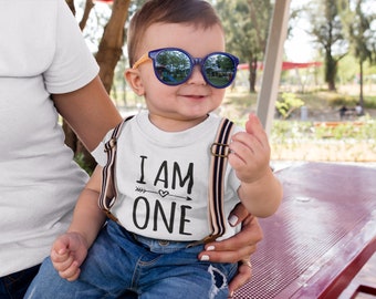 1st Birthday Kids Short-Sleeve T-Shirt – Cotton “I Am One” Outfit, Cake Smash Top