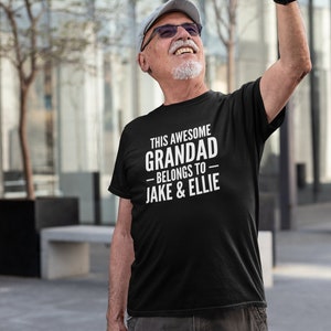 This Awesome Grandad Belongs To Personalised Mens T-shirt - Kids Names, Personalized, Father&#39;s Day, Christmas Day, Grandpa, Gramps, Birthday