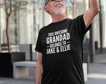 This Awesome Grandad Belongs To Personalised Mens T-shirt - Kids Names, Personalized, Father's Day, Christmas Day, Grandpa, Gramps, Birthday