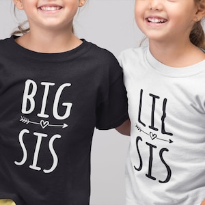 Big Sis Lil Sis Kids T-Shirt Sibling Gift New Baby Child Sibling Matching Best Twins Sister Little Sister Gift Big Sister Announcement