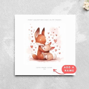 Gepersonaliseerde eerste valentijnsdagkaart als papa nieuwe vader valentijnskaart van baby kind papa valentijn aquarel vos baby schattige dieren