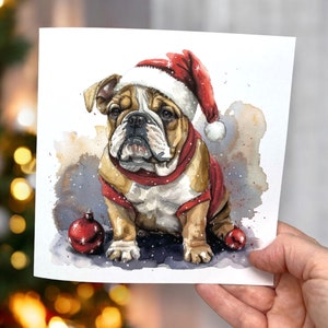 Bulldogge Weihnachtskarte, Karte für Hundebesitzer, Haustier Besitzer Weihnachten, Hund Weihnachtskarte, Aquarell Hund, festliche Karte, Karte für Tierliebhaber,