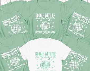 Boogie With Me I'm The Bride To Be Personalisierte Junggesellinnenabschieds-Shirts Brautparty Disco passende individuelle Junggesellinnenabschieds-Outfit-Tops MINT