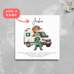 Gepersonaliseerde verjaardagskaart Partner Vrouw Vriendin Vrouwelijke Paramedicus Ambulance EMT-kaart Leuke Cartoon Ziekenhuis Emergency Responder Vriend