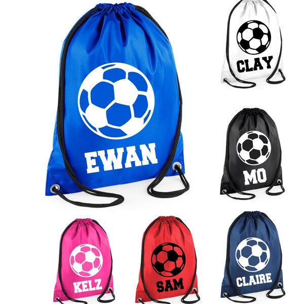 Personalised Name Drawstring Football Bag School Club PE Custom Name Childrens Adult College Bag Backpack Soccer Bag Name