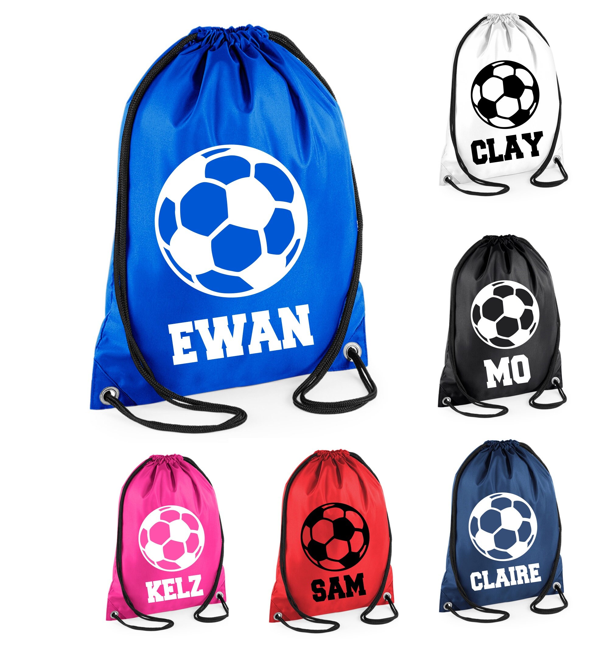 Personalised Drawstring Bag – Football, Soccer, PE, School – Nylon, Multi Colours, Kids Unisex By Bag Base