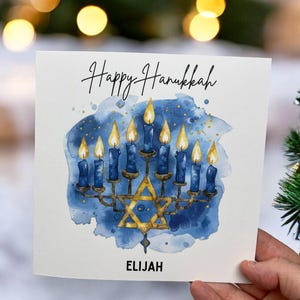 Personalisierte glückliche Chanukka-Karte, Chanukka-Karte, Jüdische Feier, Jüdische Festkarte, Menorah-Karte, Davidstern-Karte, Benutzerdefinierter Name