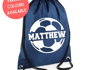Personalised Name Drawstring Football Bag SPLIT Design Custom Sports Bag for Adults, Teens, College, PE or Gym Use Soccer Name Storage Kit