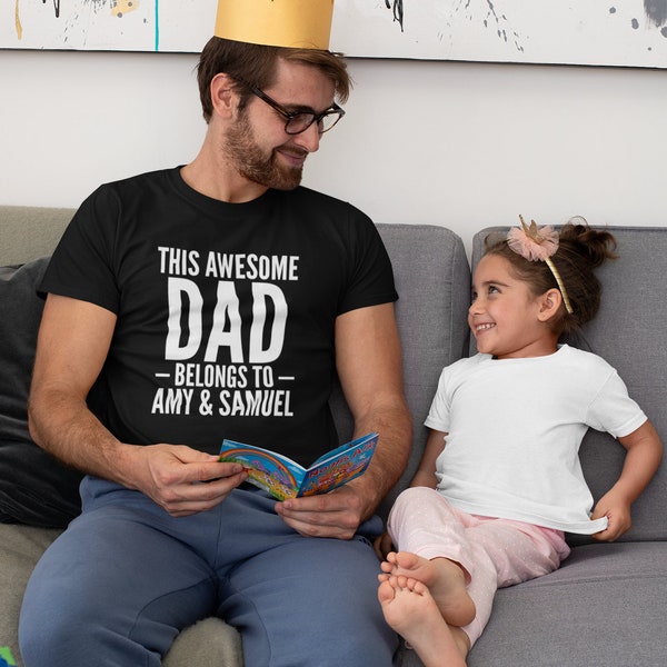 This Awesome Dad Belongs To Personalised Mens T-shirt - Kids Names, Personalized, Father's Day, Christmas Day, Gift To Dad, Daddy T-Shirt