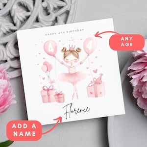 Gepersonaliseerde naam ballerina leeftijd verjaardagskaart leuke danseres Gepersonaliseerde verjaardag meisjesnaam babymeisje speciale leeftijd meisje leeftijdsnaam dans ballet