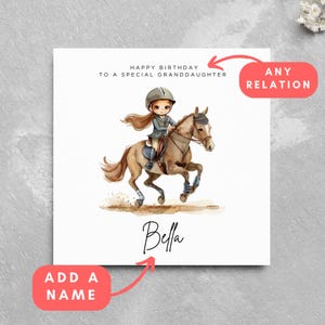 Personalisierte Name Reiter Geburtstagskarte Niedliches Pferd Personalisierte Geburtstagsmädchen Name Reiter Reiter Reiter Karte Pferdeliebhaber
