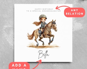 Personalised Name Horserider Birthday Card Cute Horse Personalised Birthday Girl Name Horse Rider Equestrian Showjumper Card Horse Lover