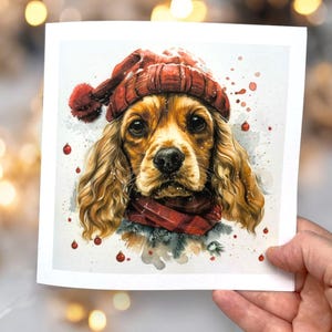 Cocker Spaniel Weihnachtskarte, Karte für Hundebesitzer, Haustierbesitzer Weihnachten, Hundeweihnachtskarte, Aquarellhund, festliche Karte, Karte für Tierliebhaber,