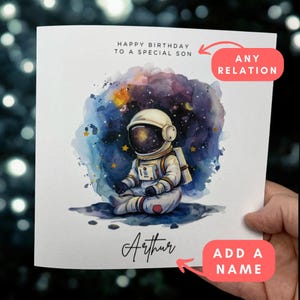 Carte de voeux personnalisée d'anniversaire d'astronaute, carte pour un ami ou un parent, carte de l'espace, mignon astronaute, carte d'enfant astronaute, cadeau de l'espace