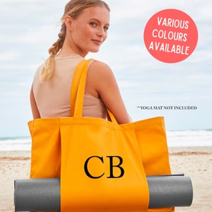 Personalised Initial Monogram Organic Yoga Tote Bag, Custom Yoga Bag, Yoga Mat Bag, Pilates Bag, Meditation Bag