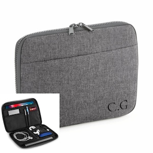 Personalised Tech Organiser Bag Case, Monogram Table Tech Bag, Custom Small Tablet Bag, University, Initial Tablet Bag, Monogram
