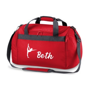 Personalised Name Gymnast Sports Holdall Bag School Dance Girls Gymnastics Gym Sport Fitness Dance Class Kit Storage Gym Class Red