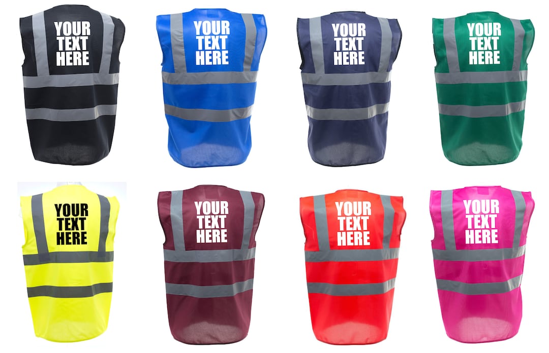 Custom TEXT ON REAR Printed Enhanced Safety Vest Waistcoat Hi Viz/vis ...