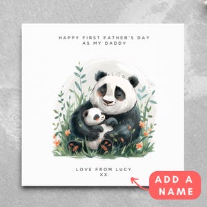 Gepersonaliseerde eerste Vaderdagkaart, kaart van zoontje, dochter, kaart voor vader, schattige pandakaart, leuke gepersonaliseerde naam nieuwe vader