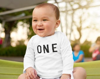 Camiseta infantil de manga comprida para o primeiro aniversário, ideal para presente de aniversário, festa, comemoração de aniversário de um ano ou para comemorar o primeiro aniversário de um irmão ou irmã.