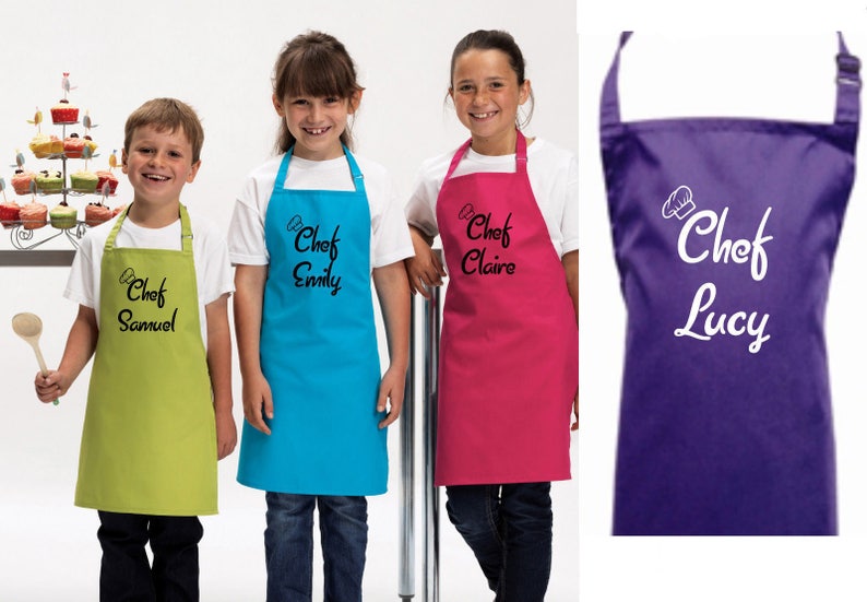 Personalised Kids Childrens Chef Name Apron Baking Cooking Novelty Gift Child Personalized Custom Baking Cookery Fan image 1