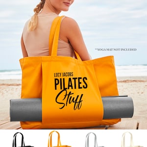 Personalised Name Pilates Stuff Organic Yoga Tote Bag, Custom Yoga Bag, Yoga Mat Bag, Pilates Bag, Meditation Bag