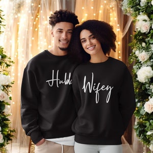 Hubby and Wifey Couples Sweatshirt Husband Wife Married Newlywed Wedding His Hers Wedding Gift Honeymoon Just Married Bride Groom Mr Mrs