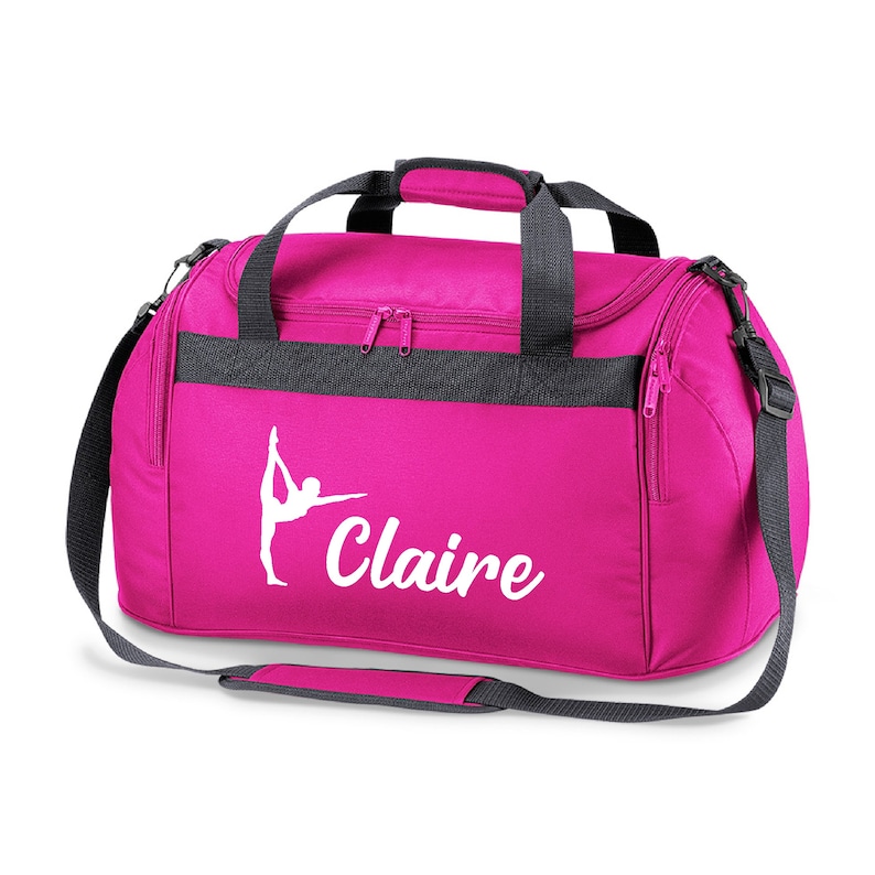 Personalised Name Gymnast Sports Holdall Bag School Dance Girls Gymnastics Gym Sport Fitness Dance Class Kit Storage Gym Class Pink