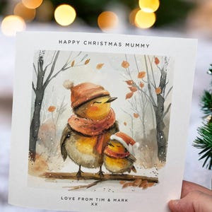 子供からのパーソナライズされたロビンレッドブレストマミークリスマスカード子供用カスタム名赤ちゃんまたは子供からのママとしての初めてのクリスマス