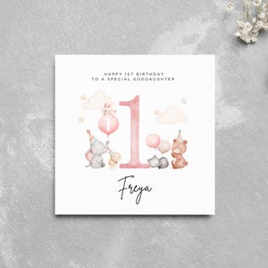 Personalisierte 1. Geburtstag Karte Patentochter Niedliche Tiere Baby Tiere Personalisierte Geburtstagskind Name Baby spezielles Mädchen