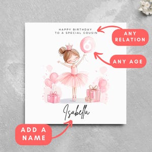 Personalisierte Name Ballerina Geburtstagskarte Niedlicher Tänzer Personalisierte Geburtstagsmädchen Name Baby Mädchen Spezielles Mädchen Alter Beziehung Name Tanz Ballett
