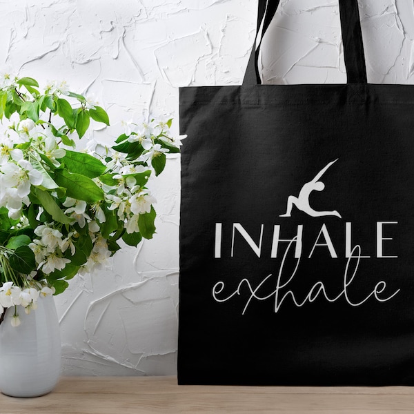 Inhale Exhale Lightweight Cotton Tote Bag, Yoga Bag, Yoga Mat Bag, Pilates Bag, Meditation Bag, Wellness Bag, Mindfulness